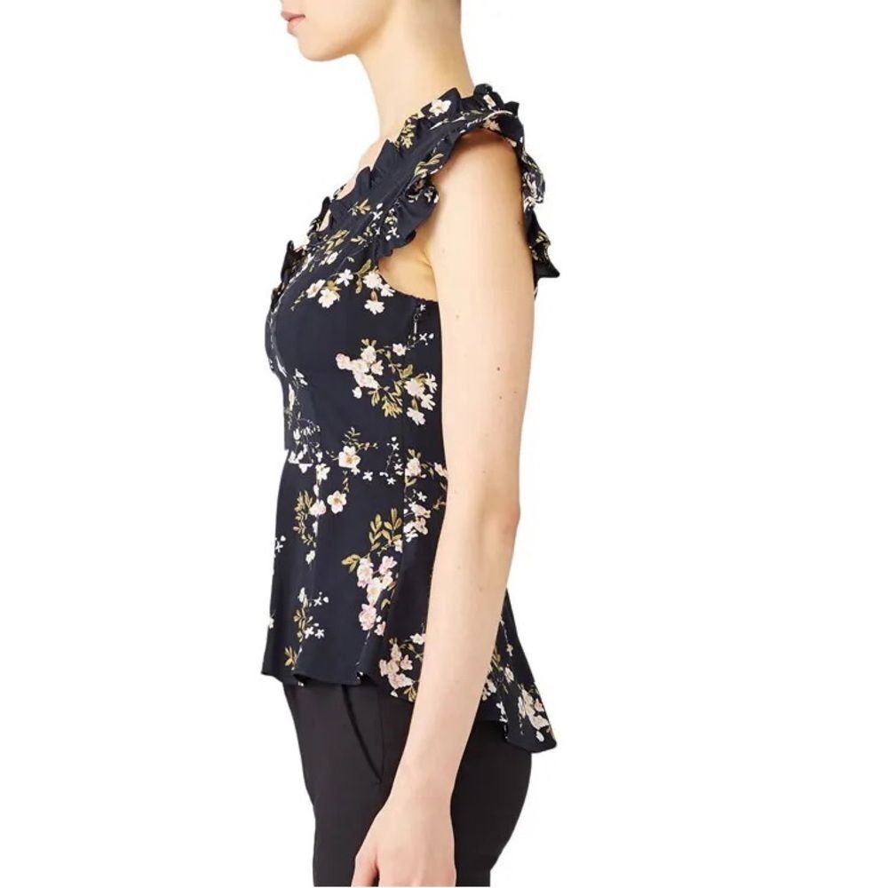 Tome NYC Lilian Navy Floral Flutter Sleeve V Neck Top Blouse - Picture 2 of 10